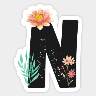 Letter N - Botanical English Alphabet, Name Initial Sticker